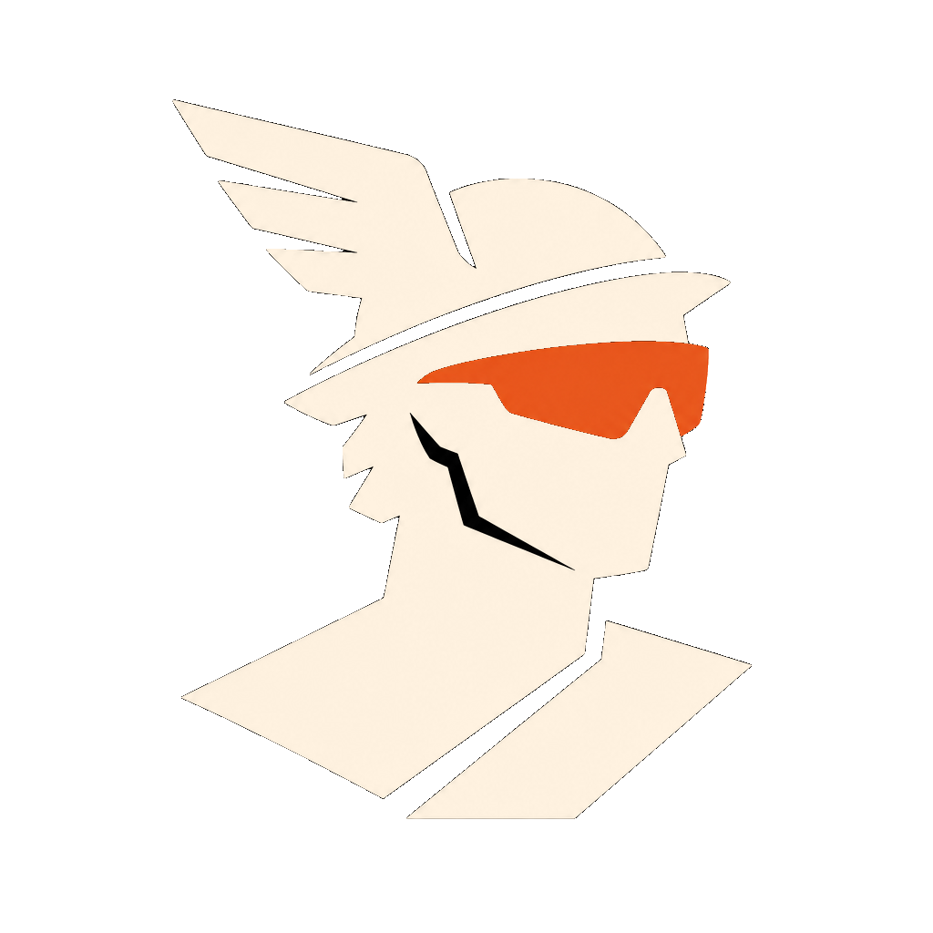Hermes — the Shoeboxxed mascot — mid-stride in winged sandals